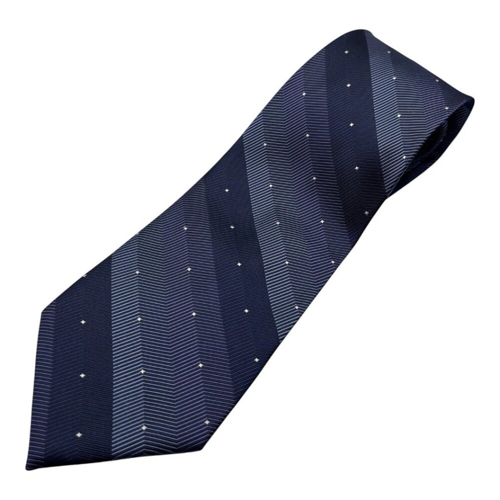 Axcess Men Silk Chevron Tie Navy Blue Handmade Imported Vintage Y2K Mens Necktie